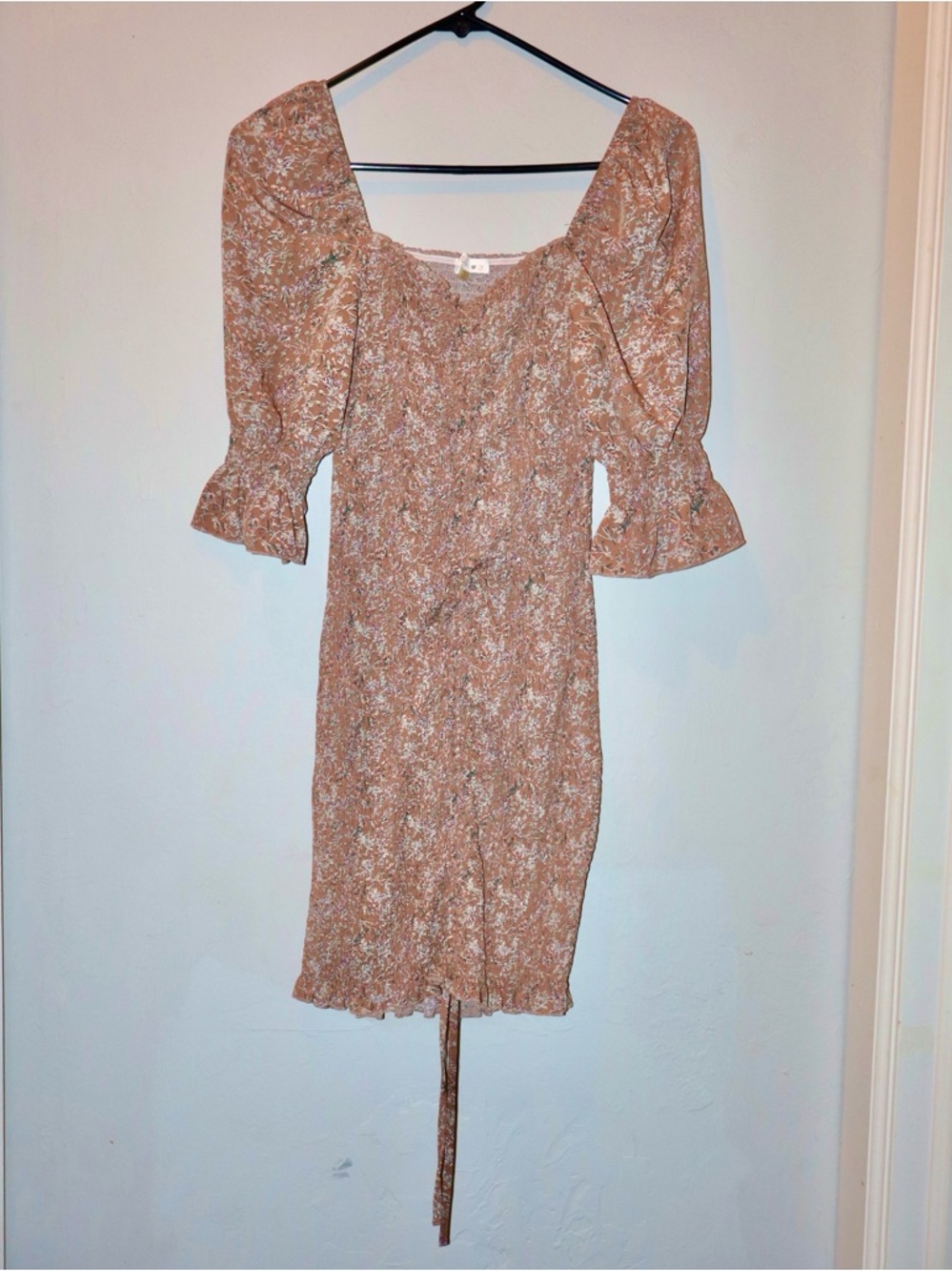 Beige Smocked Puff Sleeve Mini Dress | Cottagecore Soft Girl Aesthetic